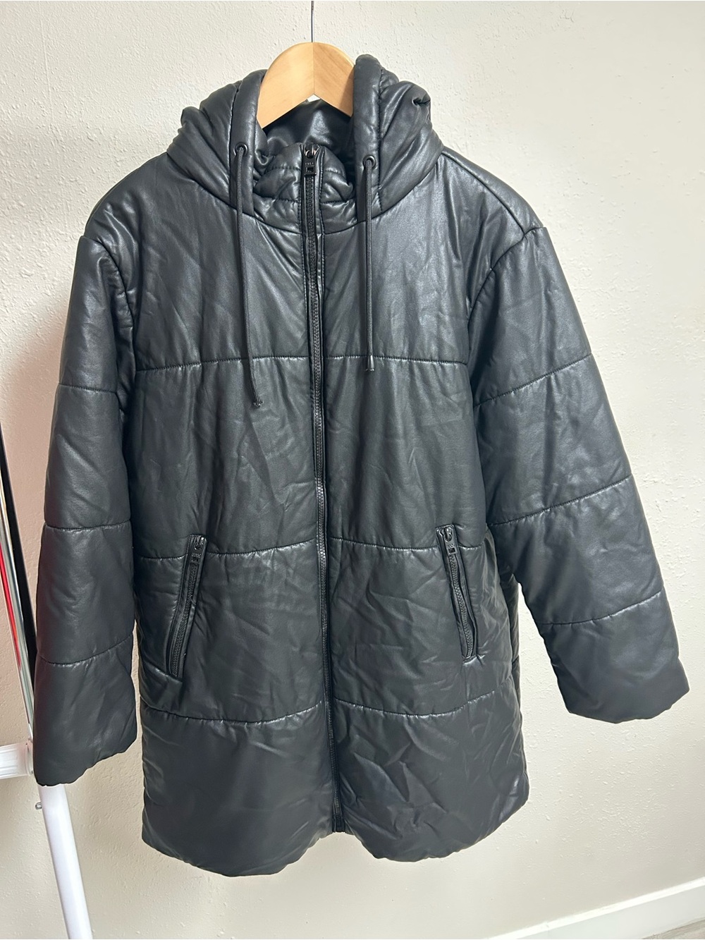 Marc New York Faux Leather Hooded Long Puffer Coat M
